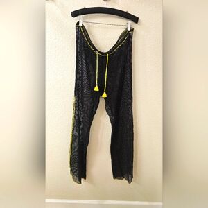 Isabella Rose Black and Yellow Sheer Beach Coverup Lace Pants